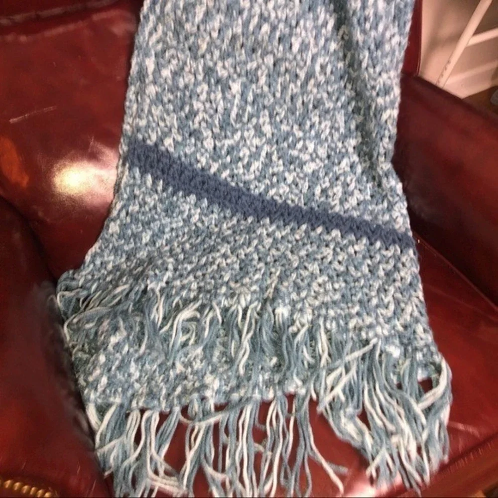 Crochet Blue Throw Blanket‎ Hand Made